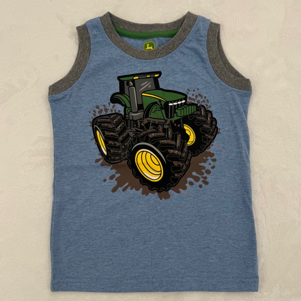 John Deere Tank Top Kids Size 3T Blue Heathered Tractor Graphic Toddler